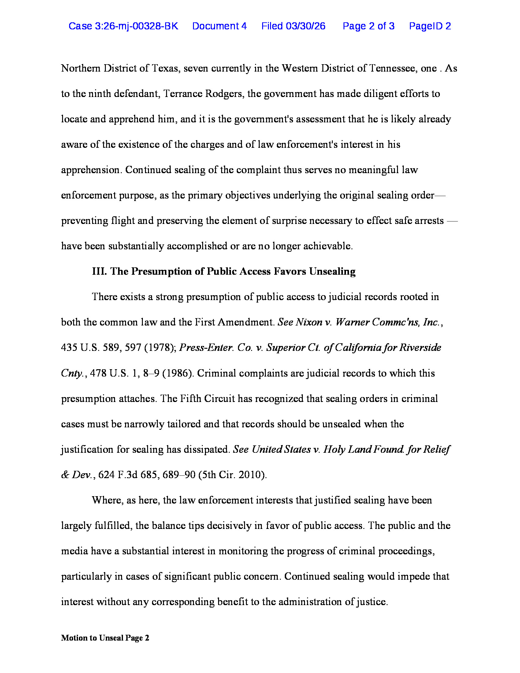 Pooh Shiesty federal court document page 2 motion to unseal details