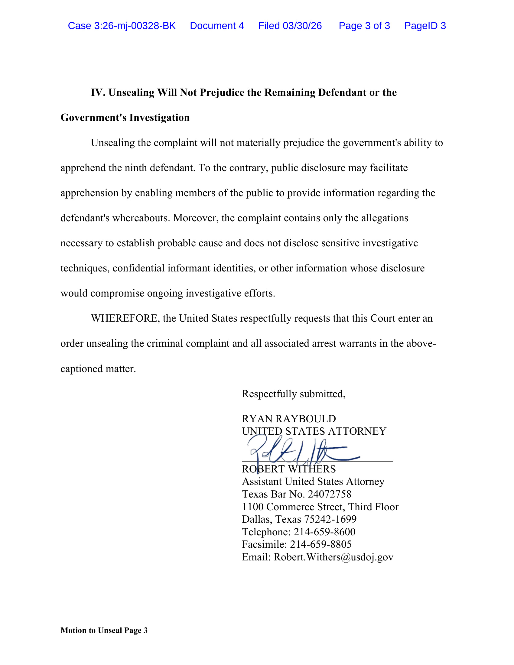 Pooh Shiesty federal court document page 3 signed by US Attorney